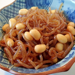 簡単　糸蒟蒻と水煮大豆の煮物